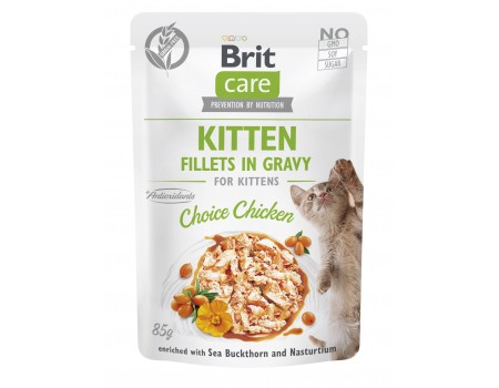 Корм влажный для котят Brit Care Cat Fillets in Gravy Choice Chicken филе в соусе с курицей, пауч, 85 г