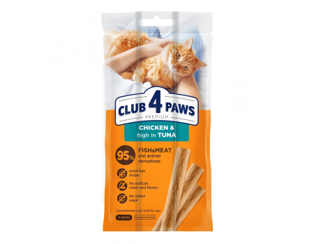 М'ясна паличка Club 4 Paws (Клуб 4 лапи) Premium, зі смаком курки і тунця, 15 г