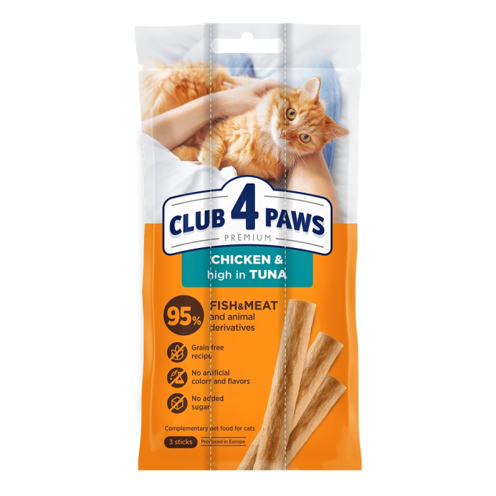 М'ясна паличка Club 4 Paws (Клуб 4 лапи) Premium, зі смаком курки і тунця, 15 г