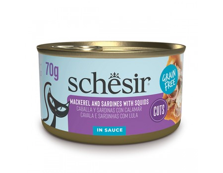 Schesir Grill Mackerel and Sardines with Squids ШЕЗІР МАКРЕЛЬ З САРДИНОЙ в соусе натуральные консервы беззерновой корм для кошек, 70 г