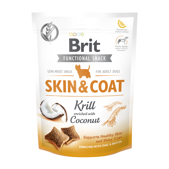 Функціональні ласощі Brit Care Skin and Coat криль з кокосом для собак, 150 г