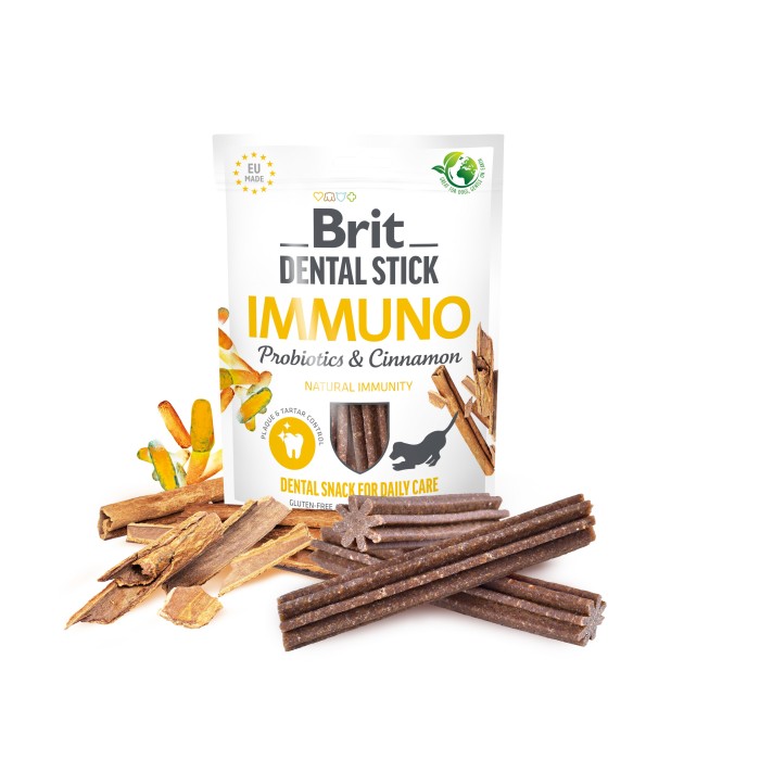 Лакомства для собак Brit Dental Stick Immuno для крепкого иммунитета, пробиотики и корица, 7 шт, 251 г