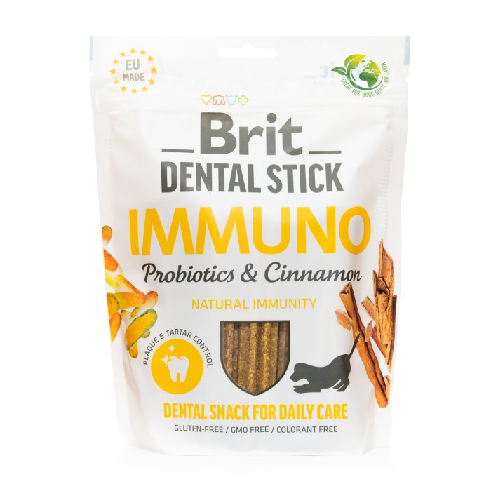 Лакомства для собак Brit Dental Stick Immuno для крепкого иммунитета, пробиотики и корица, 7 шт, 251 г