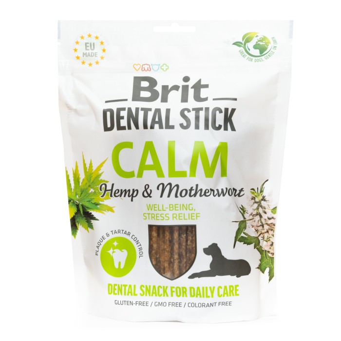 Ласощі для собак Brit Dental Stick Calm заспокійливі, конопля та пустирник, 7 шт, 251 г