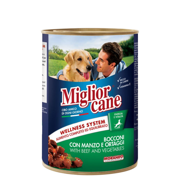 Влажный корм для собак Migliorcane с  кусочками говядины и овощами, 405 г