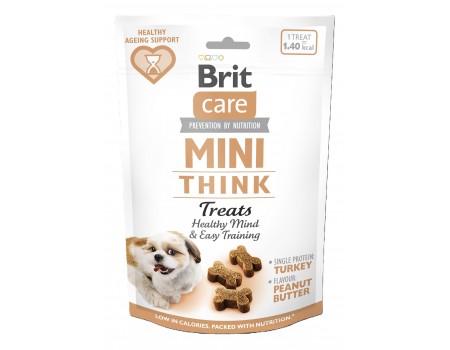 Ласощі Brit Care Mini Treats Think для собак малих порід, для підтримки розумових здібностей, з індичкою, смак арахісового масла, 50 г