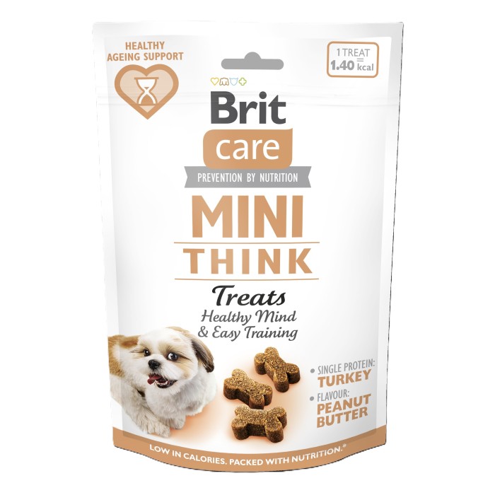 Лакомство Brit Care Mini Treats Think для собак малых пород, для поддержания умственных способностей, с индейкой, вкус арахисового масла, 50 г