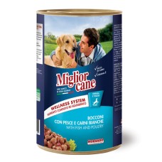 Влажный корм для собак Migliorcane кусочки с рыбой и белым мясом, 1250 г