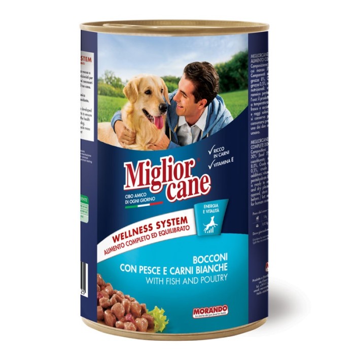 Влажный корм для собак Migliorcane кусочки с рыбой и белым мясом, 1250 г