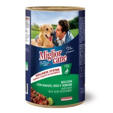Влажный корм для собак Migliorcane с кусочками говядины, рисом и овощами, 1250 г