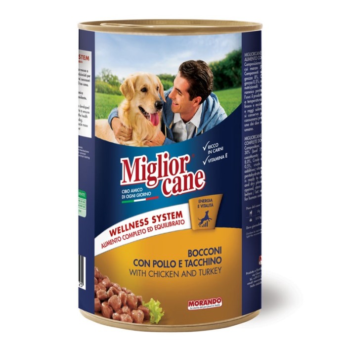 Влажный корм для собак Migliorcane с кусочками курицы и индейки, 1250 г