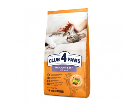 Корм Club 4 Paws для кошек индор 4в1 с ягненком  14 кг
