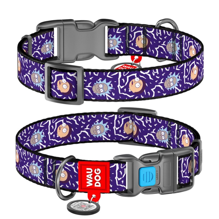Ошейник WAUDOG Nylon с QR, нейлон, "Рик и Морти 2", пластиковый фастекс, M, Ш 20 мм, Д 28-40 см