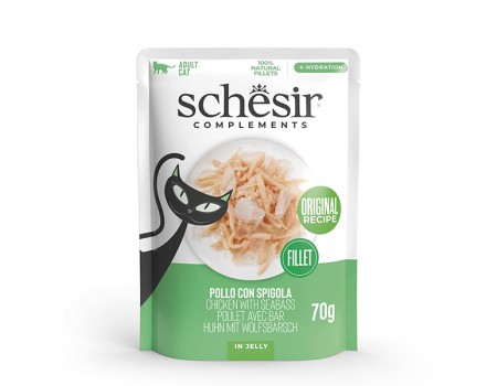 Schesir Chicken with Seabass ШЕЗІР КУРЯЧЕ ФІЛЕ З МОРСЬКИМ ОКУНЕМ в желе вологий корм для котів 70г
