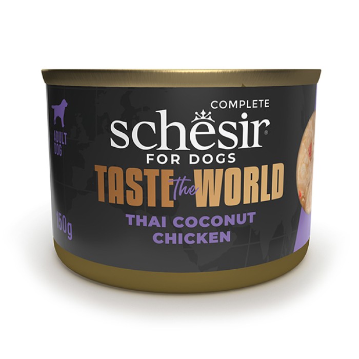 Вологий корм для собак Schesir Taste the World Chicken Thai Coconut ШЕЗІР КУРКА ПО-ТАЙСЬКИ в бульйоні, банка 150 г