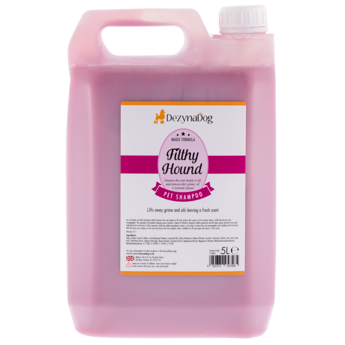 Шампунь Dezynadog Filthy Hound Deep Clean, для глибокого очищення брудної шерсті, дезодорує, стійкий аромат Пармської Фіалки, 5 л