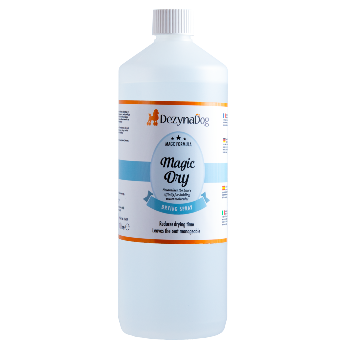 Спрей Dezynadog Magic Dry, нейтрализует способность волос удерживать молекулы воды, ускоряет процесс сушки, сладкий фруктовый аромат, 1 л