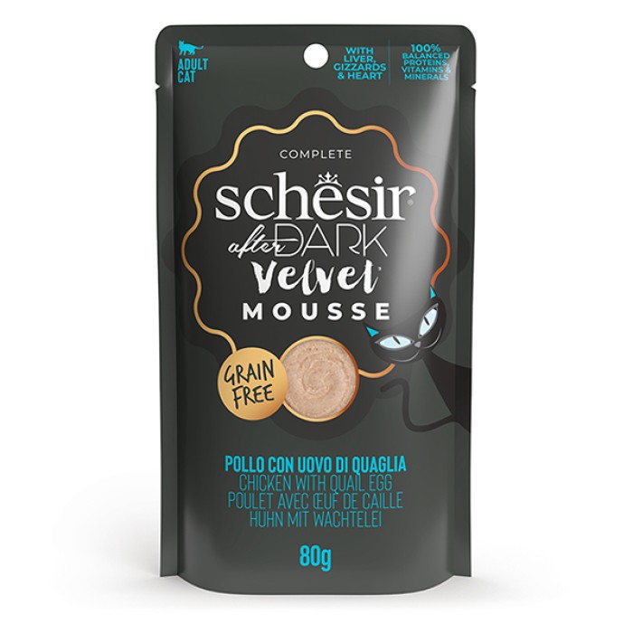 Влажный корм для кошек Schesir After Dark курица с перепелиным яйцом, мусс, пауч 80 г