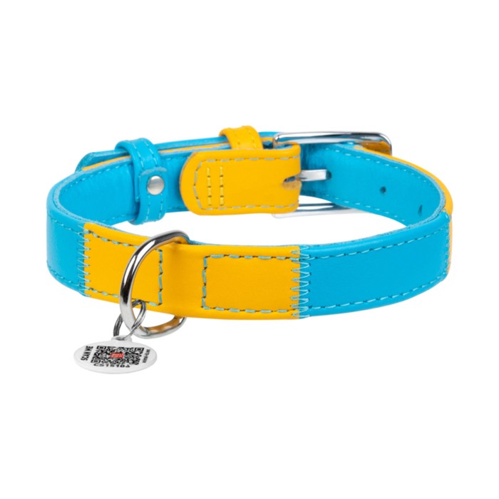Ошейник для собак кожаный WAUDOG Glamour с QR паспортом, "Colors of freedom", S, Ш 15 ММ, Д 27-36 СМ