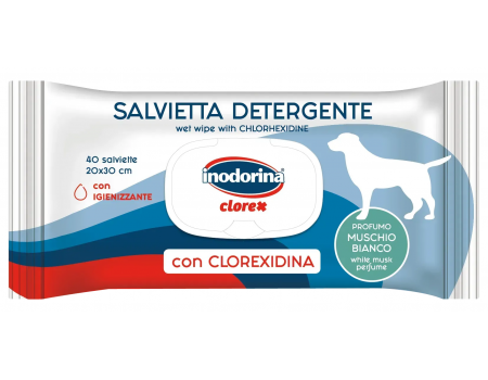 Inodorina Clorex - Вологі серветки для собак із хлоргексидином та ароматом білого мускусу, 40 шт