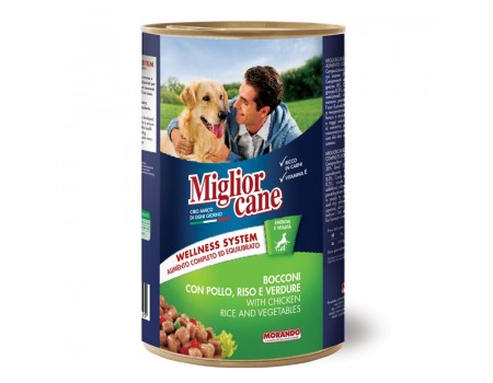Вологий корм для собак Migliorcane зі шматочками курки, рисом та овочами, 1250 г
