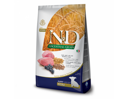 термін 29/12/2025 Фарміна Dog сух N&D Low Grain (низькозерн.) LAMB & BLUEBERRY PUPPY MINI 800 gr 33697