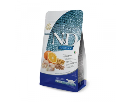 Низькозерновий сухий корм Farmina N&D Ocean для дорослих котів, з тріскою та апельсином, (036780) 1,5 кг
