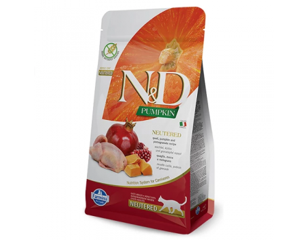 Беззерновой сухой корм Farmina N&D Pumpkin Quail&Pomegranate Neutered для стерилизованных кошек, с перепелом и тыквой, (35424) 1.5 кг