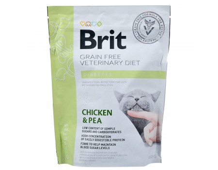 срок до 15.04.2023 г // Brit GF Veterinary Diets Cat Diabets. Беззерновая диета при диабете. Курица и горох,  0.4 кг