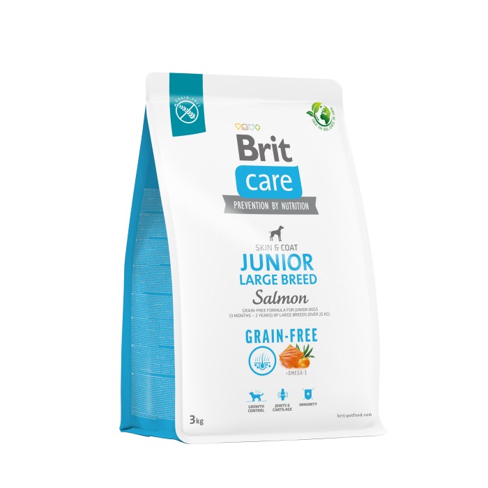 Корм для молодых собак больших пород Brit Care Dog Grain-free Junior Large Breed беззерновой с лососем, 3 кг