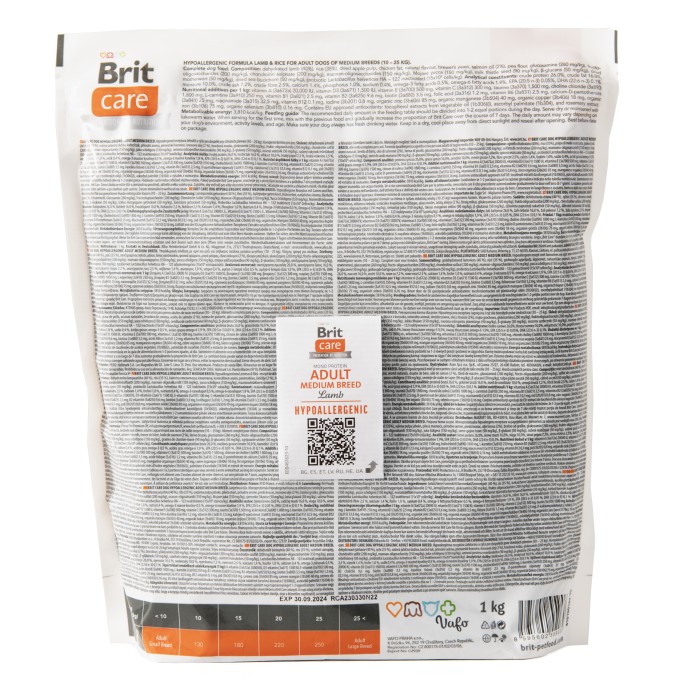 Корм для собак средних пород Brit Care Dog Hypoallergenic Adult Medium Breed гипоаллергенный с ягненком, 1 кг