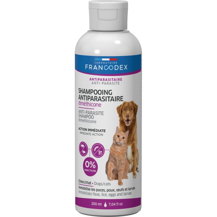 Протипаразитарний шампунь з диметиконом LABORATOIRE FRANCODEX GENTLE SHAMPOO DIMETHICONE, для котів і собак,  200 мл