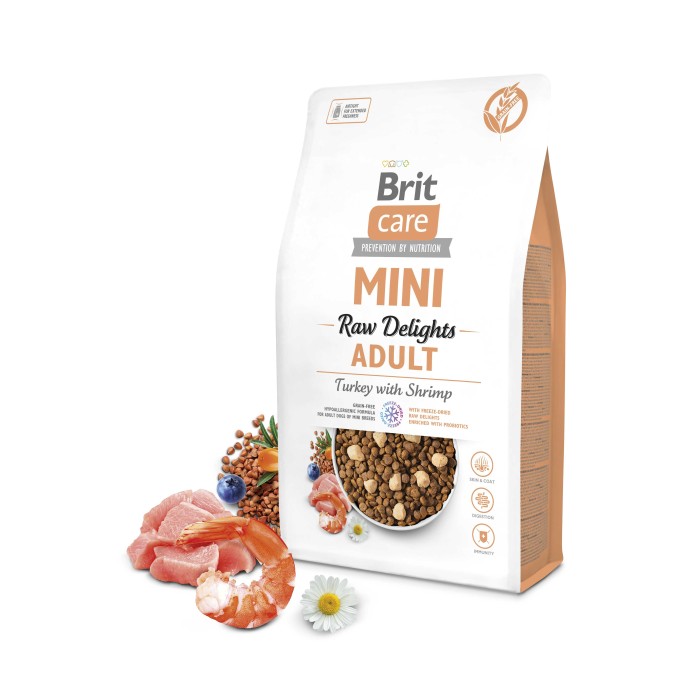 Корм сухий для собак малих порід  Brit Care Mini Raw Delights Turkey with Shrimp індичка з креветкою 2кг
