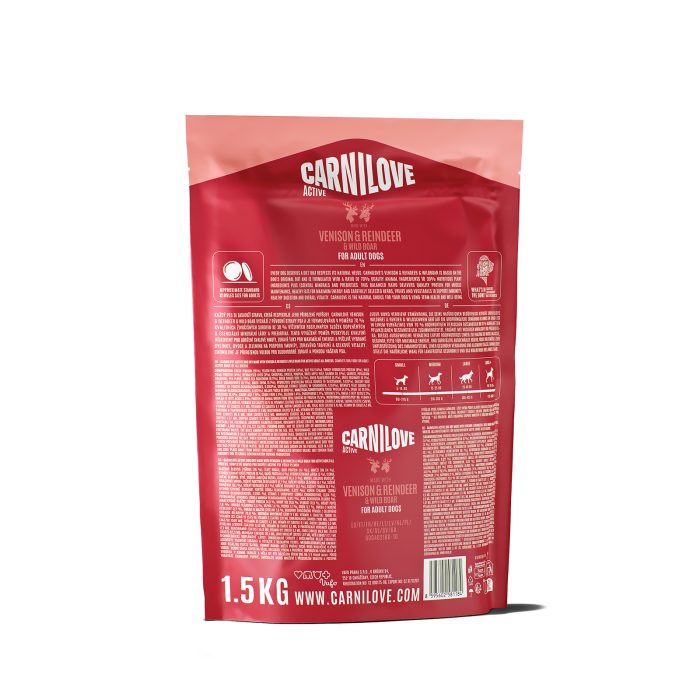 Корм сухий Carnilove Active Venison & Reindeer & Wild Boar Active Adults для активних собак оленина і дикий кабан 1,5 кг