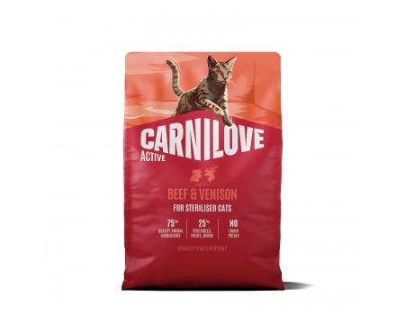 Корм сухий Carnilove Active Beef & Venison Sterilised для стерилізованих котів яловичина та оленина 2 кг