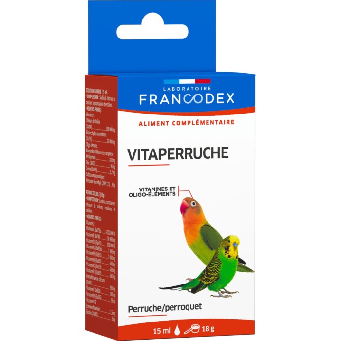 Витамины и микроэлементы для попугаев LABORATOIRE FRANCODEX VITAPERRUCHE, 2 бутылки 18 г и 15 мл