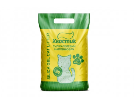 Наповнювач Хвостик 15л силікагель великий з зеленими гранулами