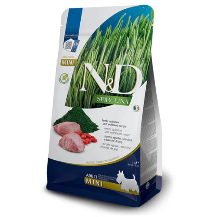 Сухой беззерновой корм Farmina N&D SPIRULINA для взрослых собак мелких пород, с ягненком, спирулиной и ягодами годжи, (41067) 2 кг