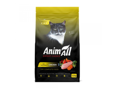 Полнорационный сухой корм Animall, для кошек, со свежей курицей, 12 кг