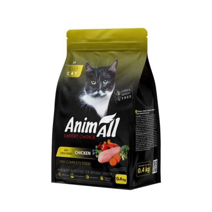 Полнорационный сухой корм Animall, для кошек, со свежей курицей, 0.4 кг