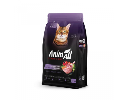 Полнорационный сухой корм Animall, для кошек, со свежей индейкой и уткой, 12 кг