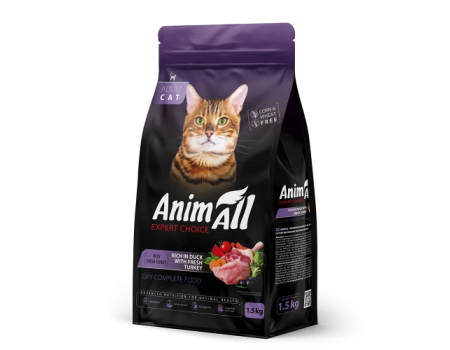 Полнорационный сухой корм Animall, для кошек, со свежей индейкой и уткой, 1.5 кг