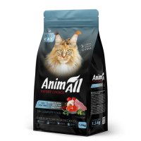 Повнораціонний сухий корм Animall, для котів, з лососем, білою рибою та свіжою індичкою, 1.5 кг