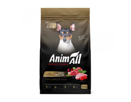 Полнорационный сухой корм Animall, для собак малых пород со свежей индейкой и ягненком, 12 кг