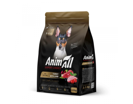 Полнорационный сухой корм Animall, для собак малых пород со свежей индейкой и ягненком, 2.5 кг