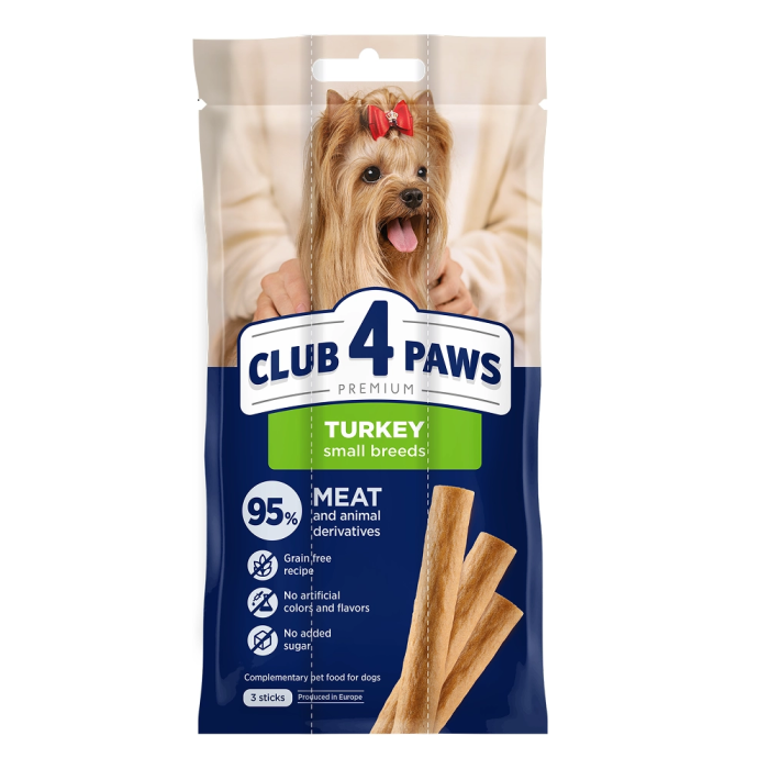 М'ясна паличка Club 4 Paws (Клуб 4 лапи) Premium, для дорослих собак малих порід, зі смаком індички, 36 г