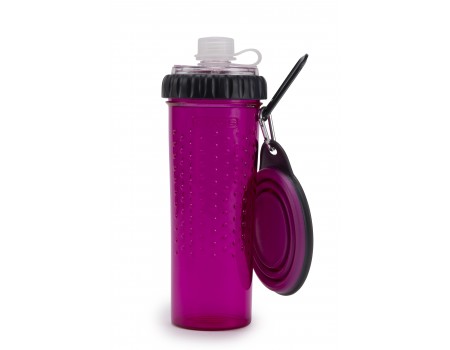Бутылка двойная DEXAS СнекДуо, под жидкость и корм, со складной миской, 720мл, пурпурная