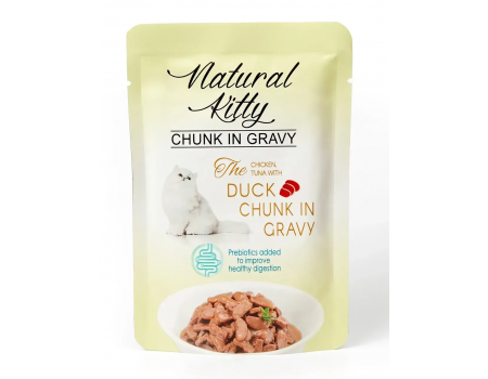 Корм влажный Natural Kitty Chunk in Gravy Chicken, Tuna with Duck, кусочки курицы и тунца с уткой и печенью в соусе, 85 г