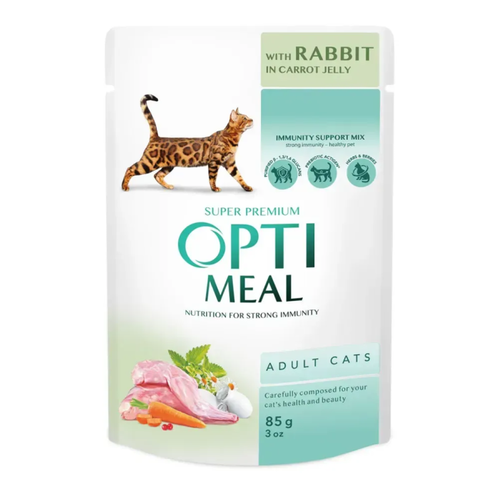 Вологий корм для котів Optimeal pouch 85 г - кроликом у морквяному желе