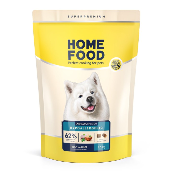 Home Food Корм DOG ADULT MEDIUM Гіпоалергенний «Форель з рисом» (1,6 кг)